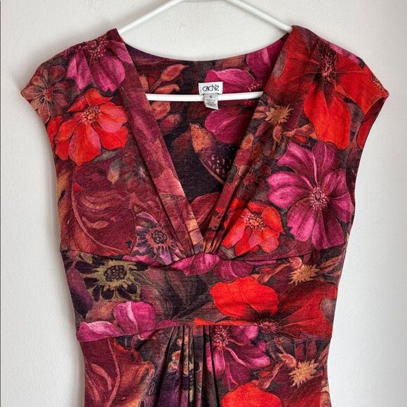 Vintage Cache wool blend jewel tone Fall Red and Purple women’s Dress size 8 EUC - Picture 2 of 10